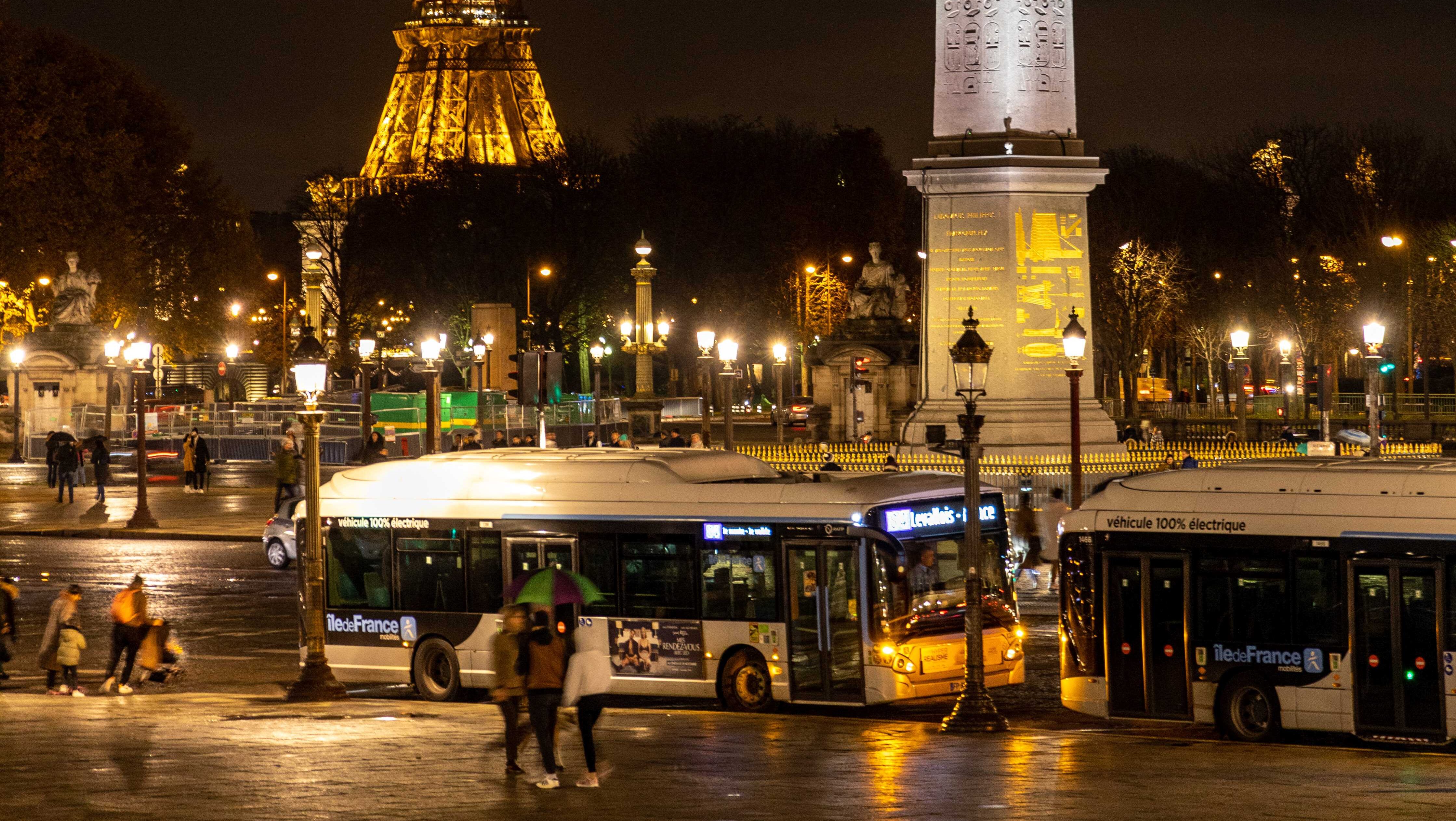 Busses at Place de la Concorde in Paris.