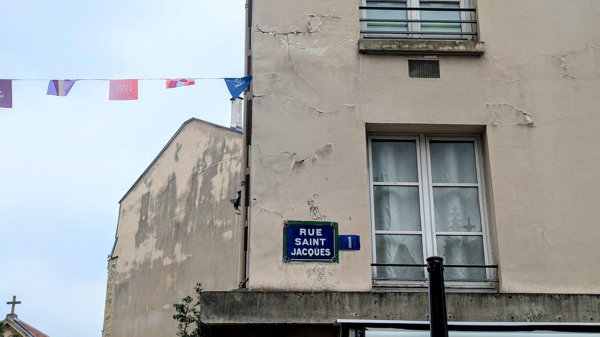 Street sign of the Rue Saint-Jacques in the 5th arrondissement in Paris.